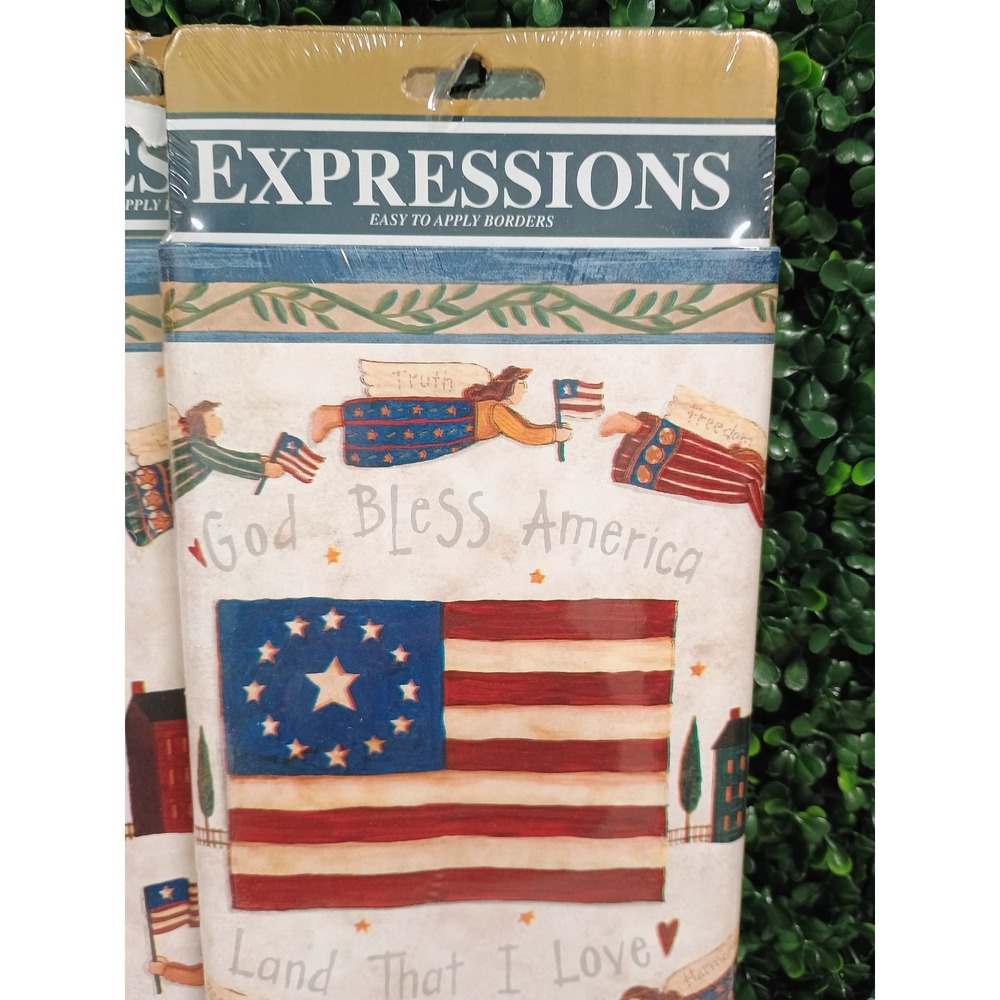 NOS Lot of Expressions PrePasted Washable USA Flag Angel Decor Wallpaper Border‎ - Picture 2 of 6
